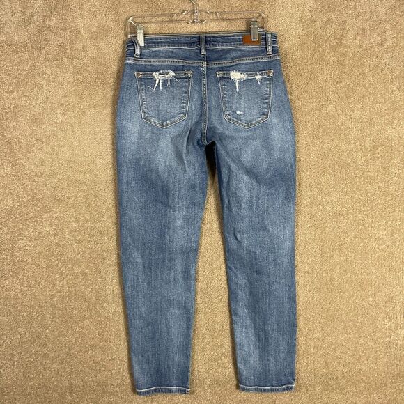 Judy Blue Boyfriend Jeans Womens 7/28 Blue Mid Rise‎ Denim Distressed Destroyed - Picture 10 of 12